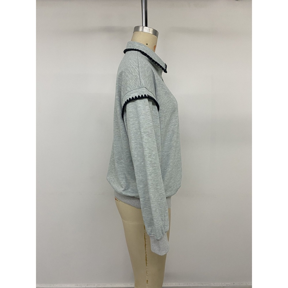 Polo Collar Dropped Shoulder Sweatshirt - Small - Picture 13 of 14